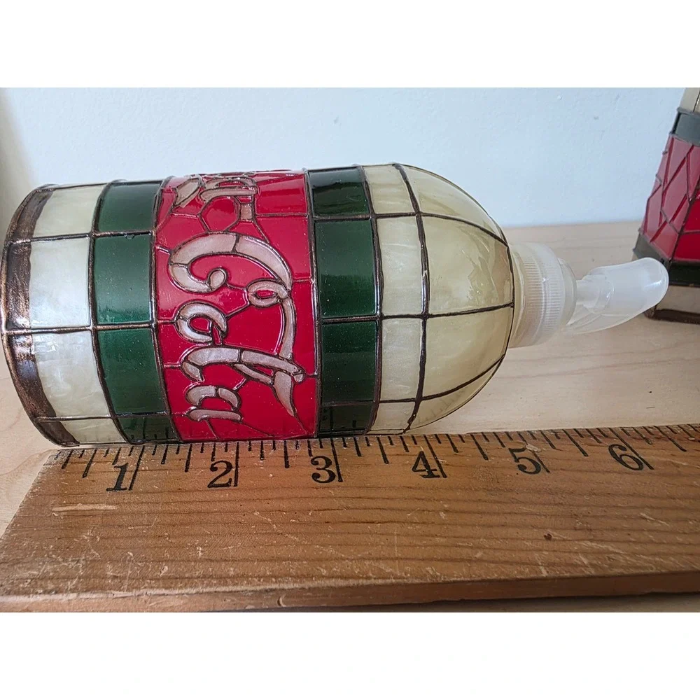 Vtg Coca-Cola Stained Glass Mosaic Style Soap Dispenser/Toothbrush Holder Set